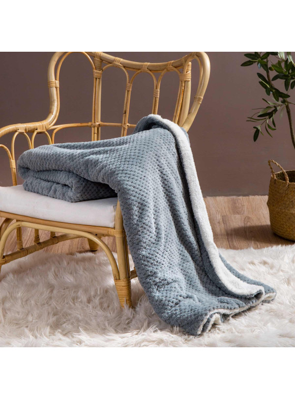 KOC 150x200 BARANEK SHERPA DWUSTRONNY SZARY + BIAŁY