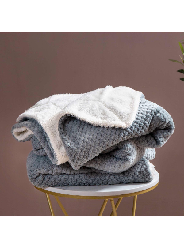 KOC 150x200 BARANEK SHERPA DWUSTRONNY SZARY + BIAŁY