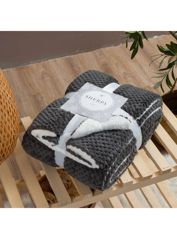 KOC 150x200 BARANEK SHERPA DWUSTRONNY GRAFIT + BIAŁY