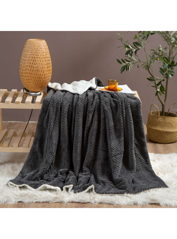 KOC 150x200 BARANEK SHERPA DWUSTRONNY GRAFIT + BIAŁY