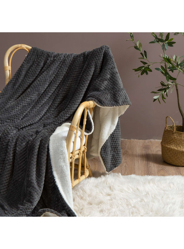 KOC 150x200 BARANEK SHERPA DWUSTRONNY GRAFIT + BIAŁY