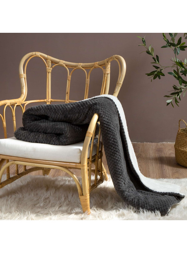 KOC 150x200 BARANEK SHERPA DWUSTRONNY GRAFIT + BIAŁY