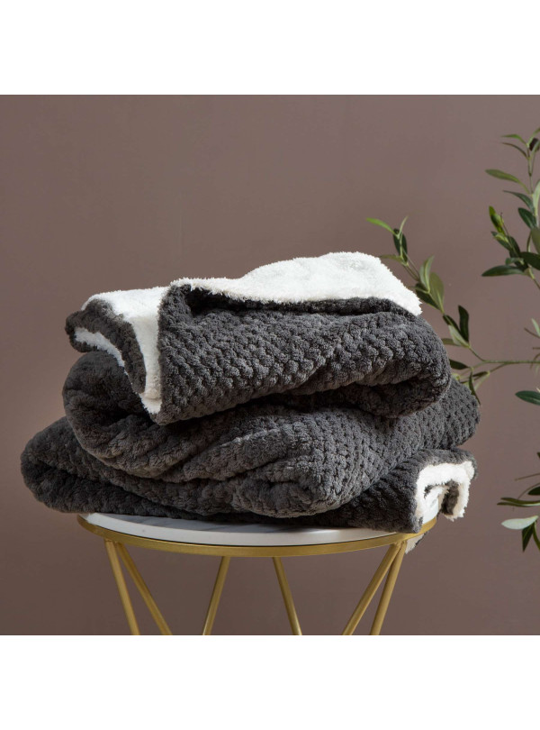 KOC 150x200 BARANEK SHERPA DWUSTRONNY GRAFIT + BIAŁY