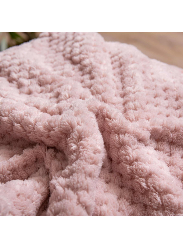 KOC 150x200 BARANEK SHERPA DWUSTRONNY PUDROWY RÓŻ + BIAŁY