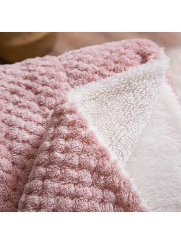 KOC 150x200 BARANEK SHERPA DWUSTRONNY PUDROWY RÓŻ + BIAŁY