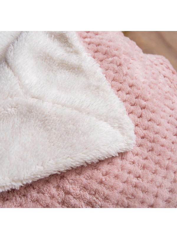 KOC 150x200 BARANEK SHERPA DWUSTRONNY PUDROWY RÓŻ + BIAŁY