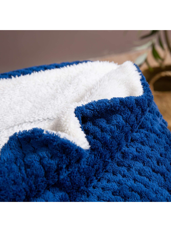 KOC 150x200 BARANEK SHERPA DWUSTRONNY GRANATOWY + BIAŁY