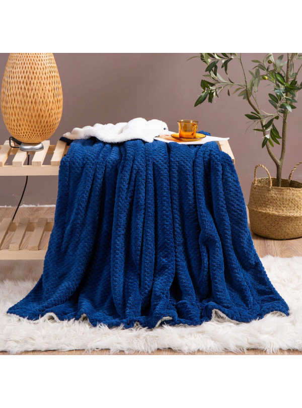 KOC 150x200 BARANEK SHERPA DWUSTRONNY GRANATOWY + BIAŁY