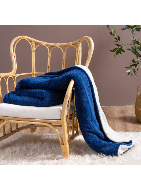 KOC 150x200 BARANEK SHERPA DWUSTRONNY GRANATOWY + BIAŁY