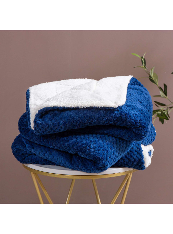 KOC 150x200 BARANEK SHERPA DWUSTRONNY GRANATOWY + BIAŁY