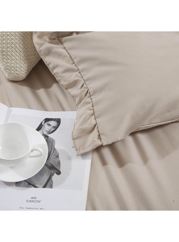 KOMPLET POŚCIELI 160x200 Z FALBANKĄ BEŻOWA