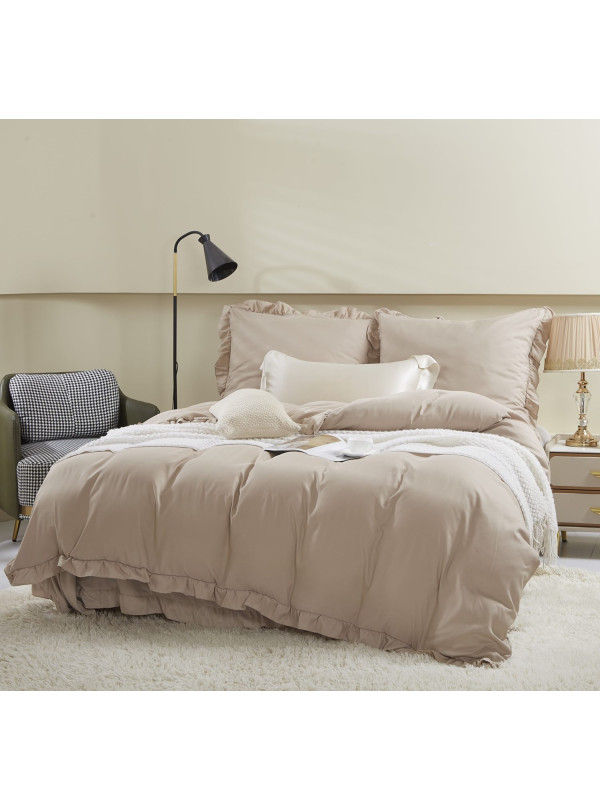 KOMPLET POŚCIELI 160x200 Z FALBANKĄ BEŻOWA