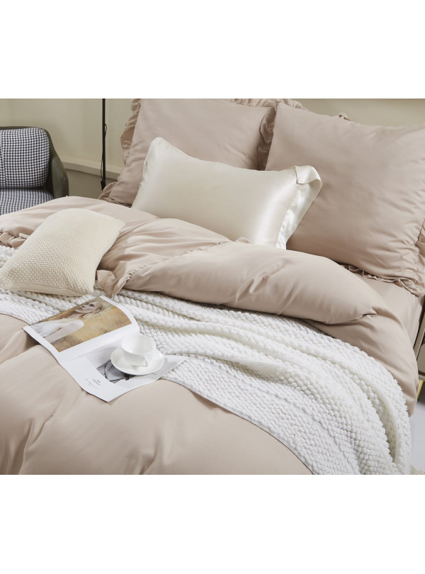 KOMPLET POŚCIELI 160x200 Z FALBANKĄ BEŻOWA