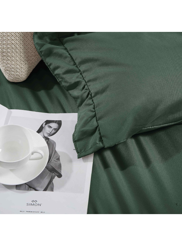 KOMPLET POŚCIELI 160x200 Z FALBANKĄ BUTELKOWA ZIELEŃ