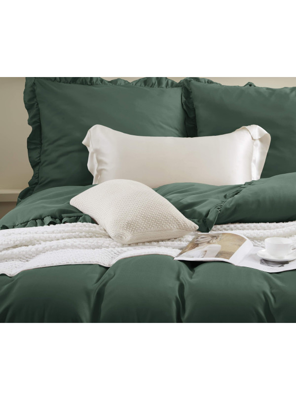 KOMPLET POŚCIELI 160x200 Z FALBANKĄ BUTELKOWA ZIELEŃ