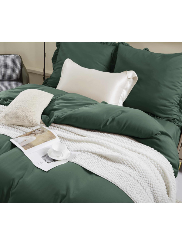 KOMPLET POŚCIELI 160x200 Z FALBANKĄ BUTELKOWA ZIELEŃ
