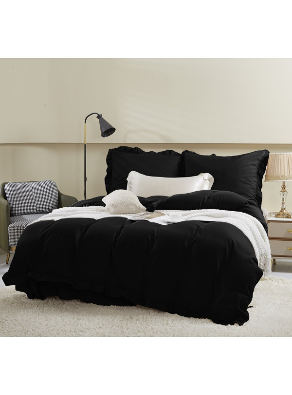 KOMPLET POŚCIELI 160x200 Z FALBANKĄ CZARNA