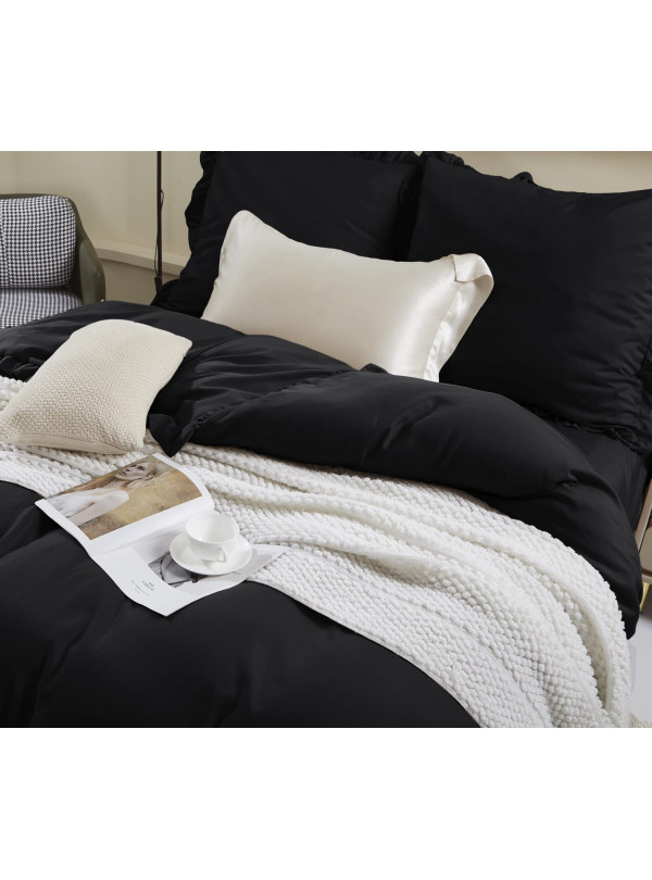 KOMPLET POŚCIELI 160x200 Z FALBANKĄ CZARNA