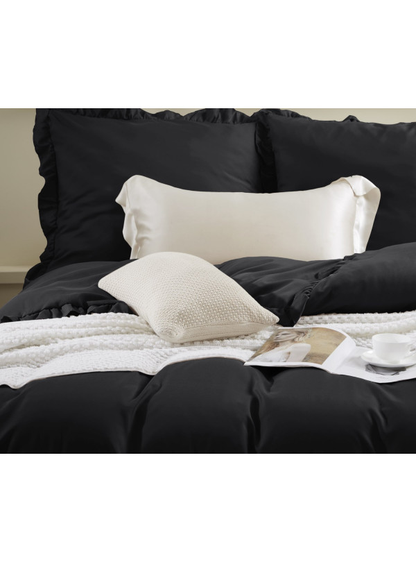 KOMPLET POŚCIELI 160x200 Z FALBANKĄ CZARNA