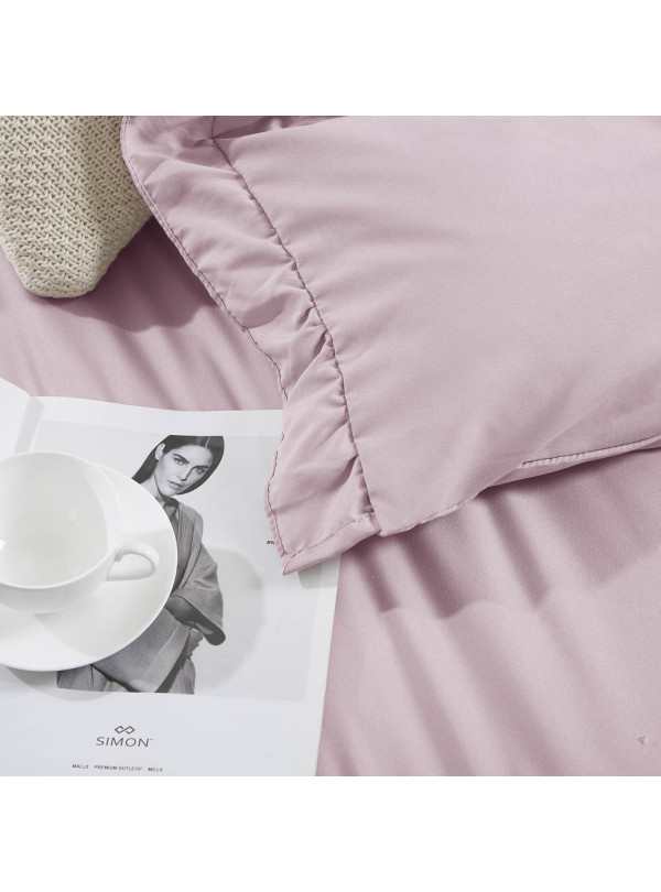 KOMPLET POŚCIELI 160x200 Z FALBANKĄ PUDROWY RÓŻ