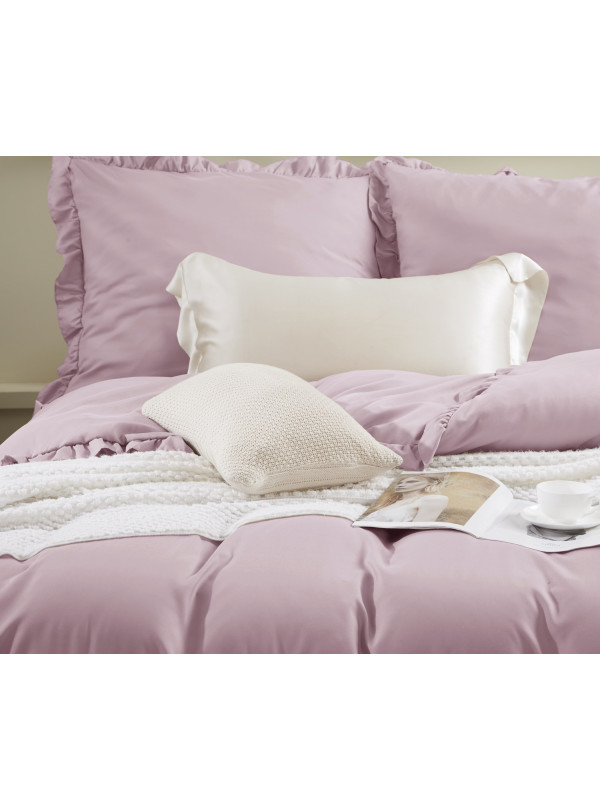 KOMPLET POŚCIELI 160x200 Z FALBANKĄ PUDROWY RÓŻ