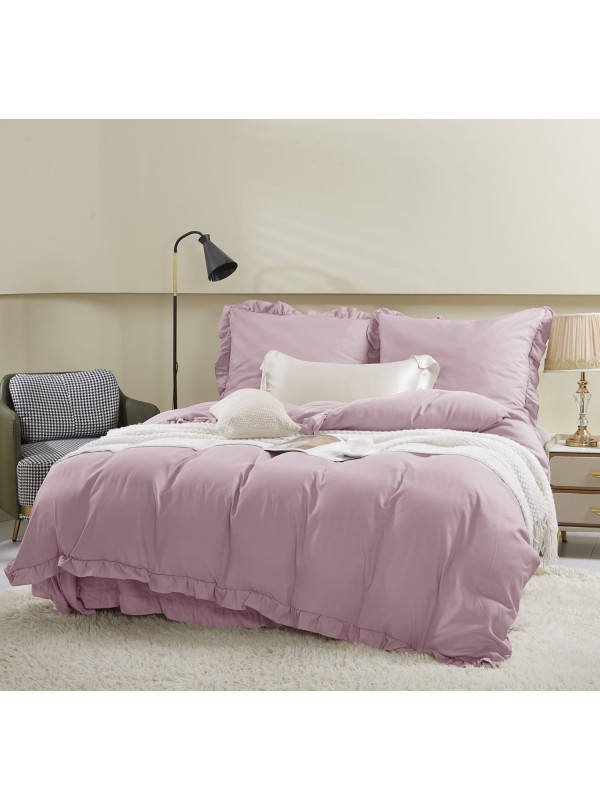 KOMPLET POŚCIELI 160x200 Z FALBANKĄ PUDROWY RÓŻ