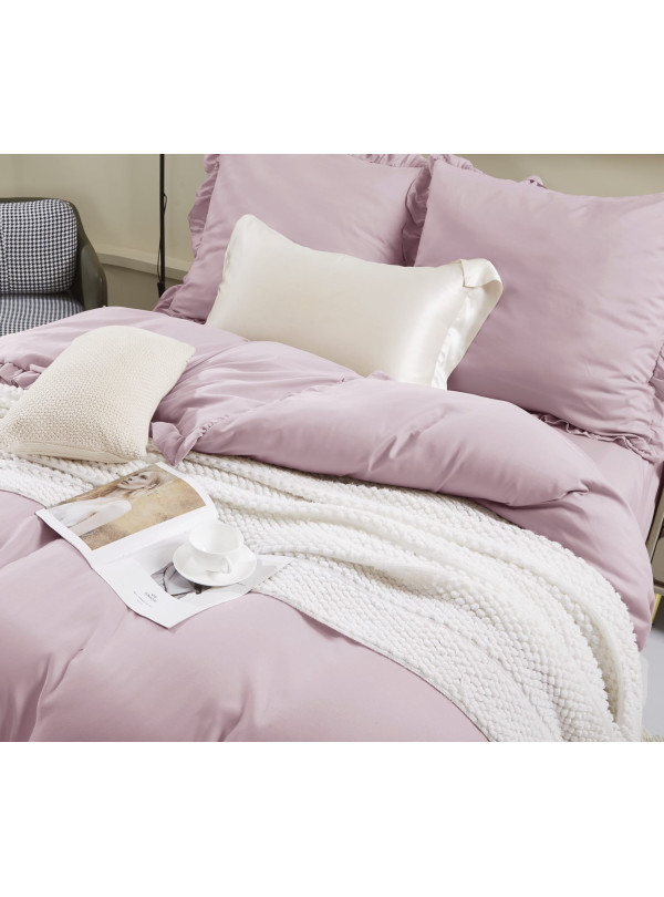 KOMPLET POŚCIELI 160x200 Z FALBANKĄ PUDROWY RÓŻ