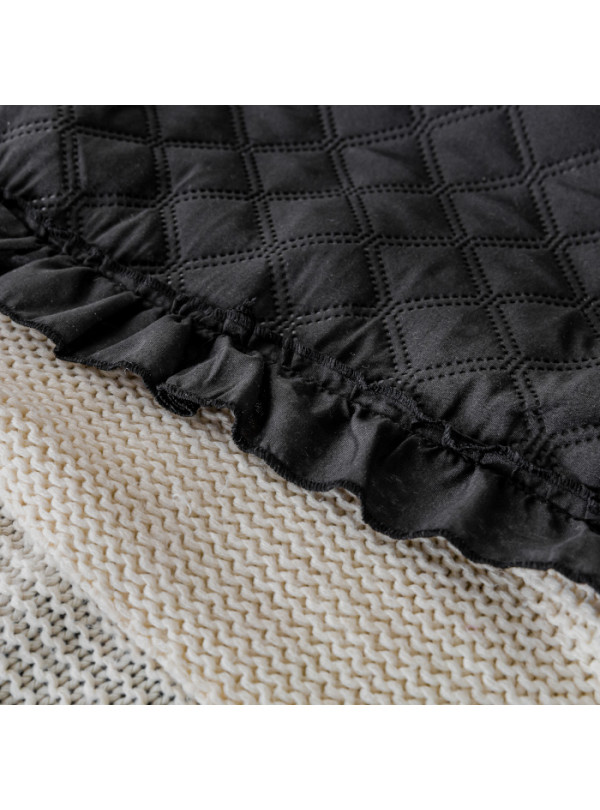 NARZUTA NA ŁÓZKO 200x220 PIKOWANA Z FALBANKĄ CZARNA