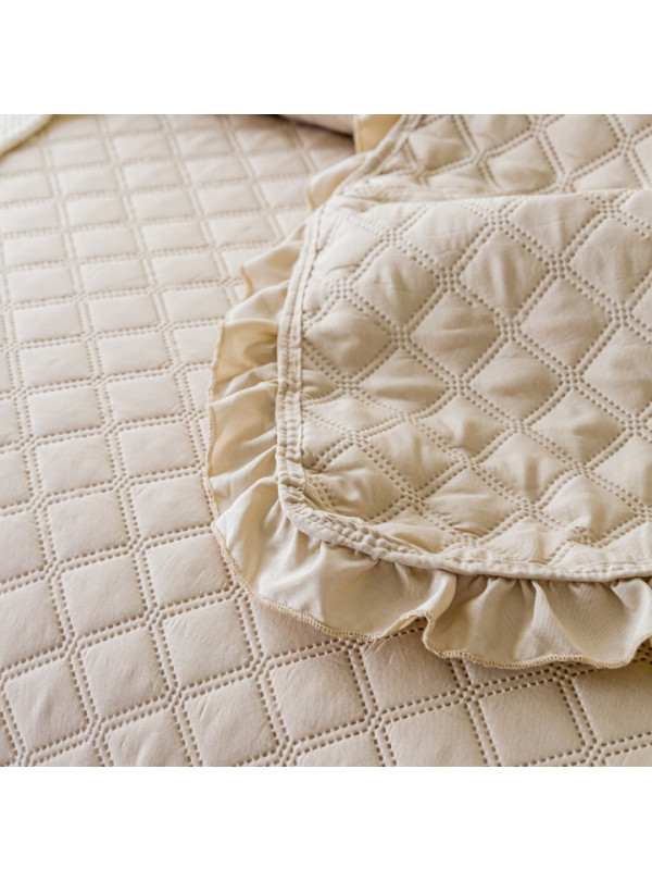 NARZUTA NA ŁÓZKO 200x220 PIKOWANA Z FALBANKĄ BEŻOWA BEŻ