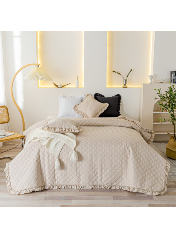 NARZUTA NA ŁÓZKO 200x220 PIKOWANA Z FALBANKĄ BEŻOWA BEŻ