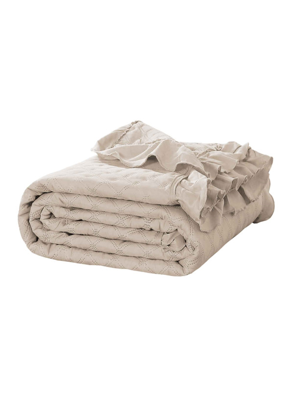 NARZUTA NA ŁÓZKO 200x220 PIKOWANA Z FALBANKĄ BEŻOWA BEŻ