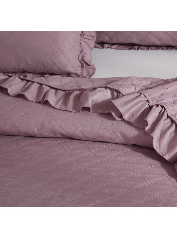 NARZUTA NA ŁÓZKO 200x220 PIKOWANA Z FALBANKĄ CIEMNY PUDROWY RÓŻ