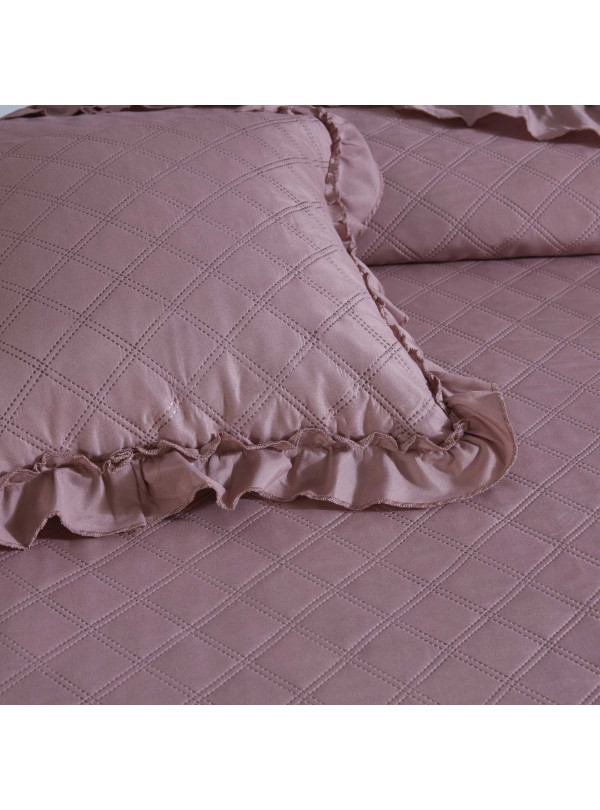 NARZUTA NA ŁÓZKO 200x220 PIKOWANA Z FALBANKĄ CIEMNY PUDROWY RÓŻ