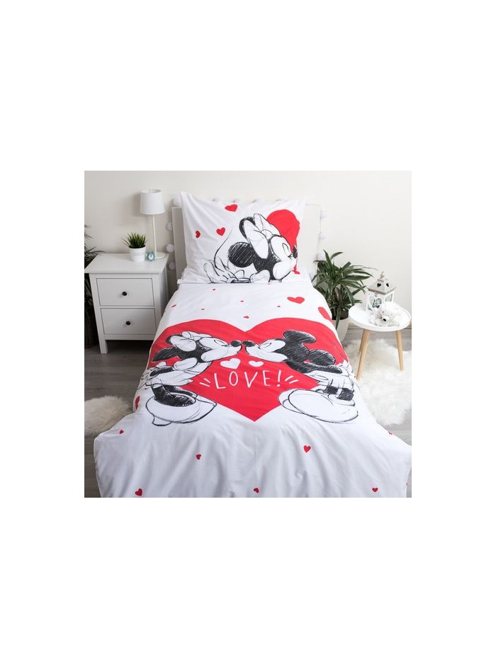KOMPLET POŚCIELI 140x200 MYSZKA MIKI MINI MIŁOŚĆ SERCE