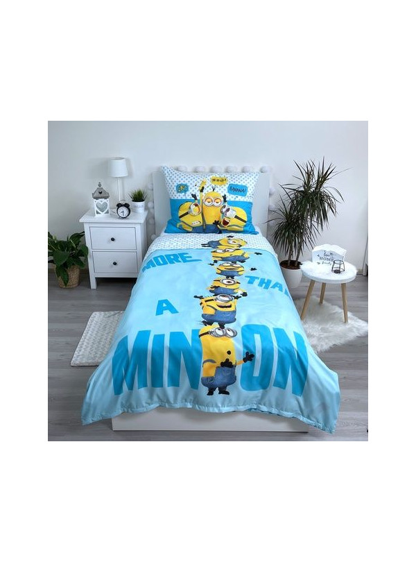 KOMPLET POŚCIELI 140x200 GRU I MINIONKI NIEBIESKI WIEŻA