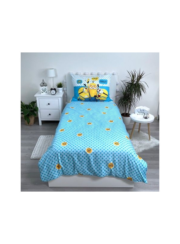 KOMPLET POŚCIELI 140x200 GRU I MINIONKI NIEBIESKI WIEŻA