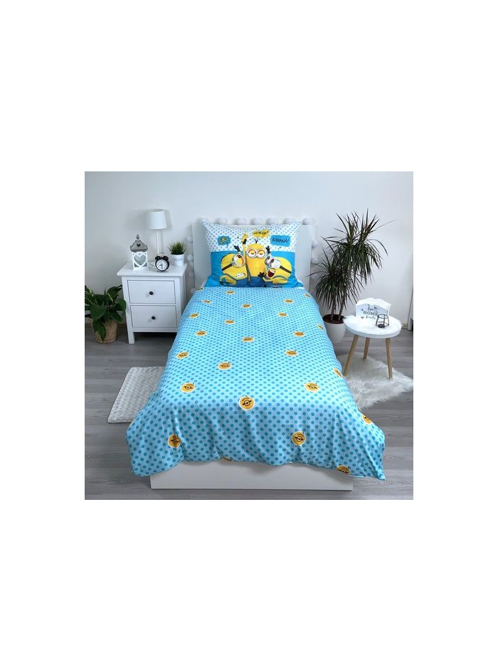 KOMPLET POŚCIELI 140x200 GRU I MINIONKI NIEBIESKI WIEŻA