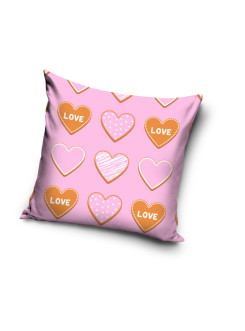 POSZEWKA 40x40 NA PODUSZKĘ JAŚKA W SERCA LOVE RÓŻOWA