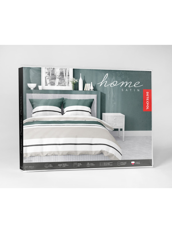 POŚCIEL SATYNA BAWEŁNIANA 160x200 W PASY ZIELONE BEŻOWE 5219_B
