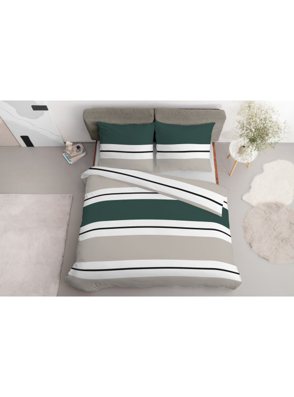 POŚCIEL SATYNA BAWEŁNIANA 160x200 W PASY ZIELONE BEŻOWE 5219_B