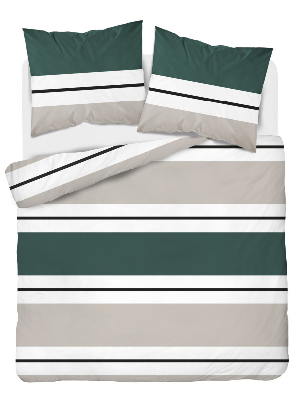 POŚCIEL SATYNA BAWEŁNIANA 160x200 W PASY ZIELONE BEŻOWE 5219_B