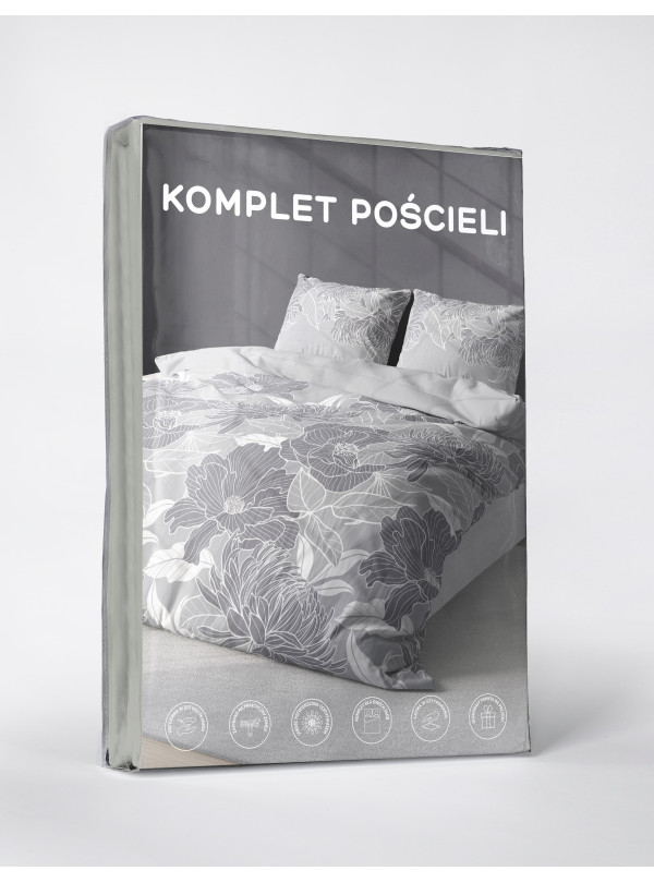 KOMPLET POŚCIELI 200x220 SZARA W BIAŁE KWIATY 4975_A