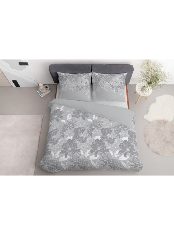 KOMPLET POŚCIELI 200x220 SZARA W BIAŁE KWIATY 4975_A