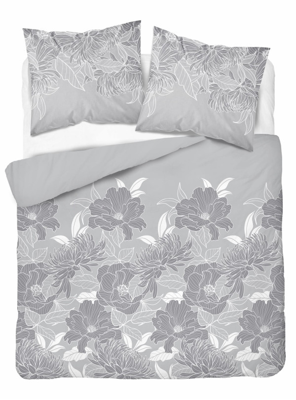 KOMPLET POŚCIELI 200x220 SZARA W BIAŁE KWIATY 4975_A