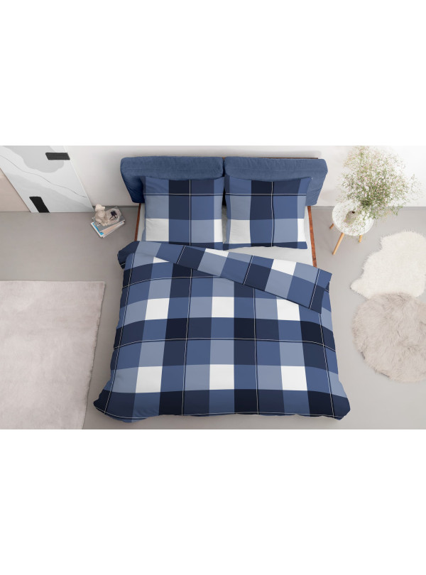 KOMPLET POŚCIELI 200x220 NIEBIESKA W KRATĘ 4987_A