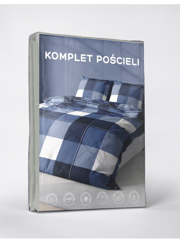 KOMPLET POŚCIELI 200x220 NIEBIESKA W KRATĘ 4987_A