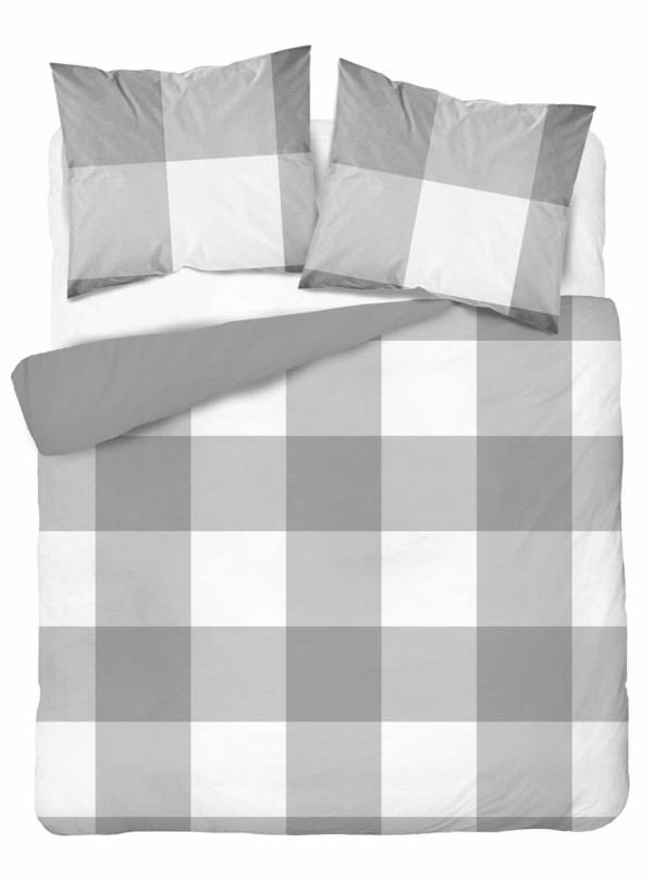 KOMPLET POŚCIELI Z MIKROSATYNY 160x200 W KRATĘ SZARA 5343_A