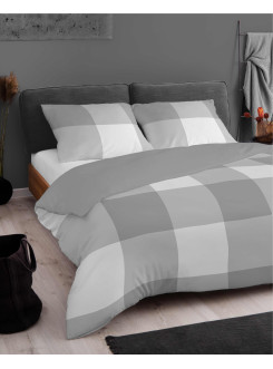 KOMPLET POŚCIELI Z MIKROSATYNY 200x220 W KRATĘ SZARA 5343_A
