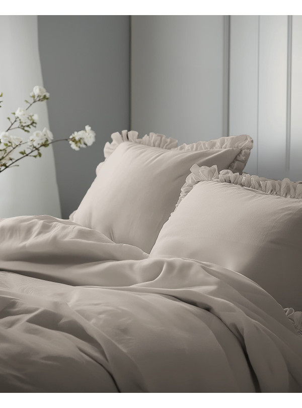 KOMPLET POŚCIELI BAWEŁNIANEJ 200x220 Z FALBANKĄ TAUPE