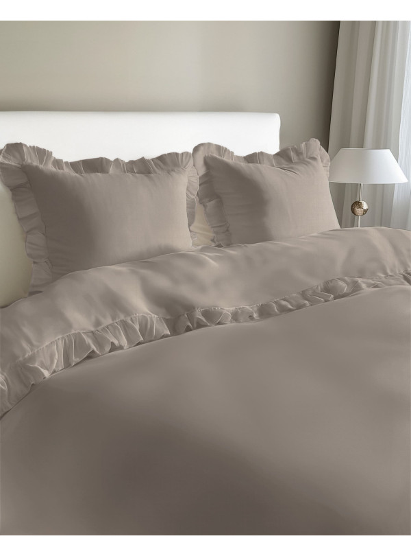 KOMPLET POŚCIELI BAWEŁNIANEJ 200x220 Z FALBANKĄ TAUPE
